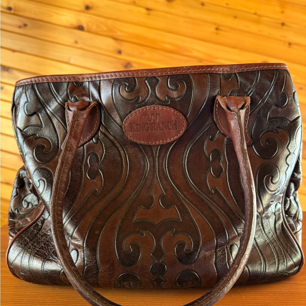 Dark Brown Embossed Leather Shoulder Bag by King Ranch - Picture 1 of 4